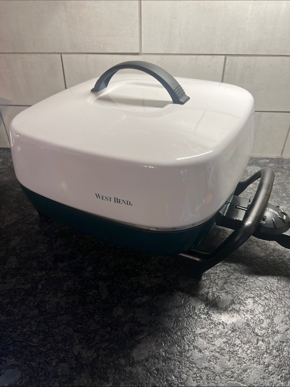 West Bend Electric Skillet - White and Teal. Fried chicken! Keep foods warm.